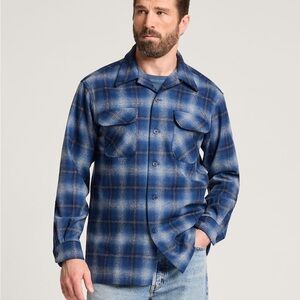 Pendleton Men’s Plaid Blue Wool Rider Shirt 100% Wool Size L